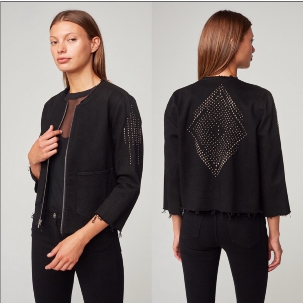 3x1 Silver Studded Raw Hem Full Zip Jean Jacket Black Size XS